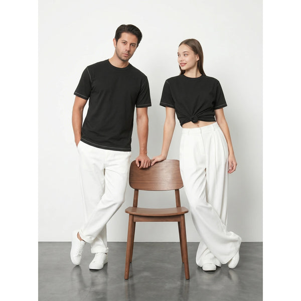 Black Contrast Stitch Tshirt | Montivo Pakistan