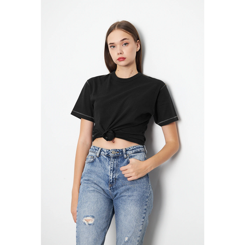 Black Contrast Stitch Tshirt | Montivo Pakistan