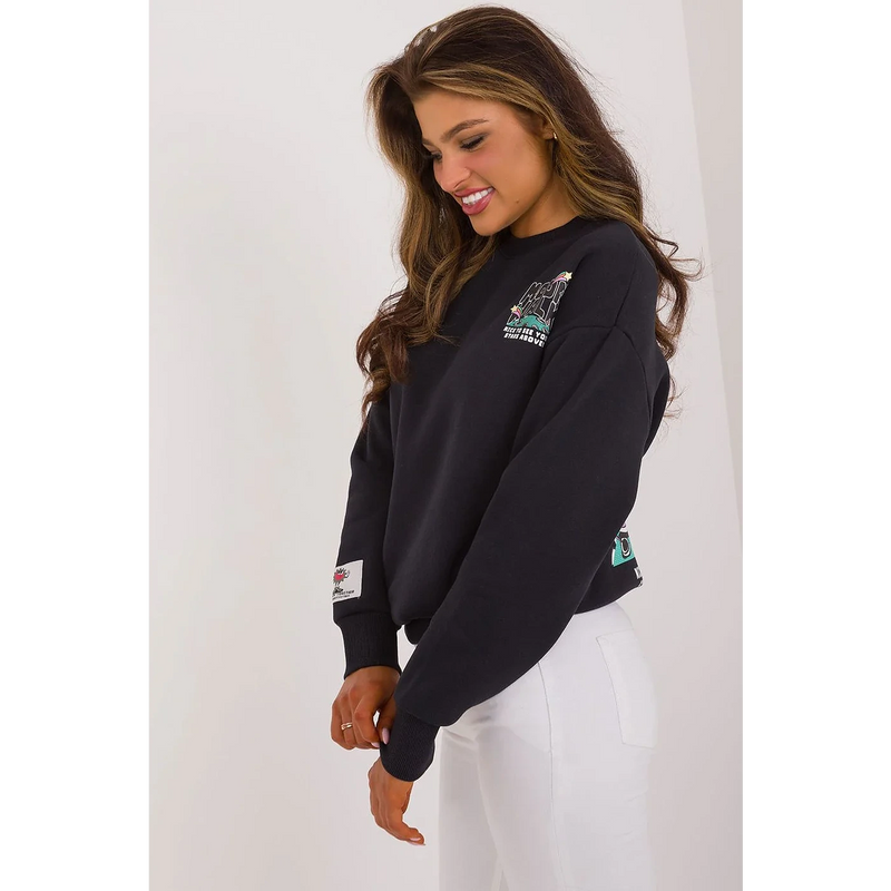 Black Printed Regular Fit Sweatshirt | Montivo Pakistan