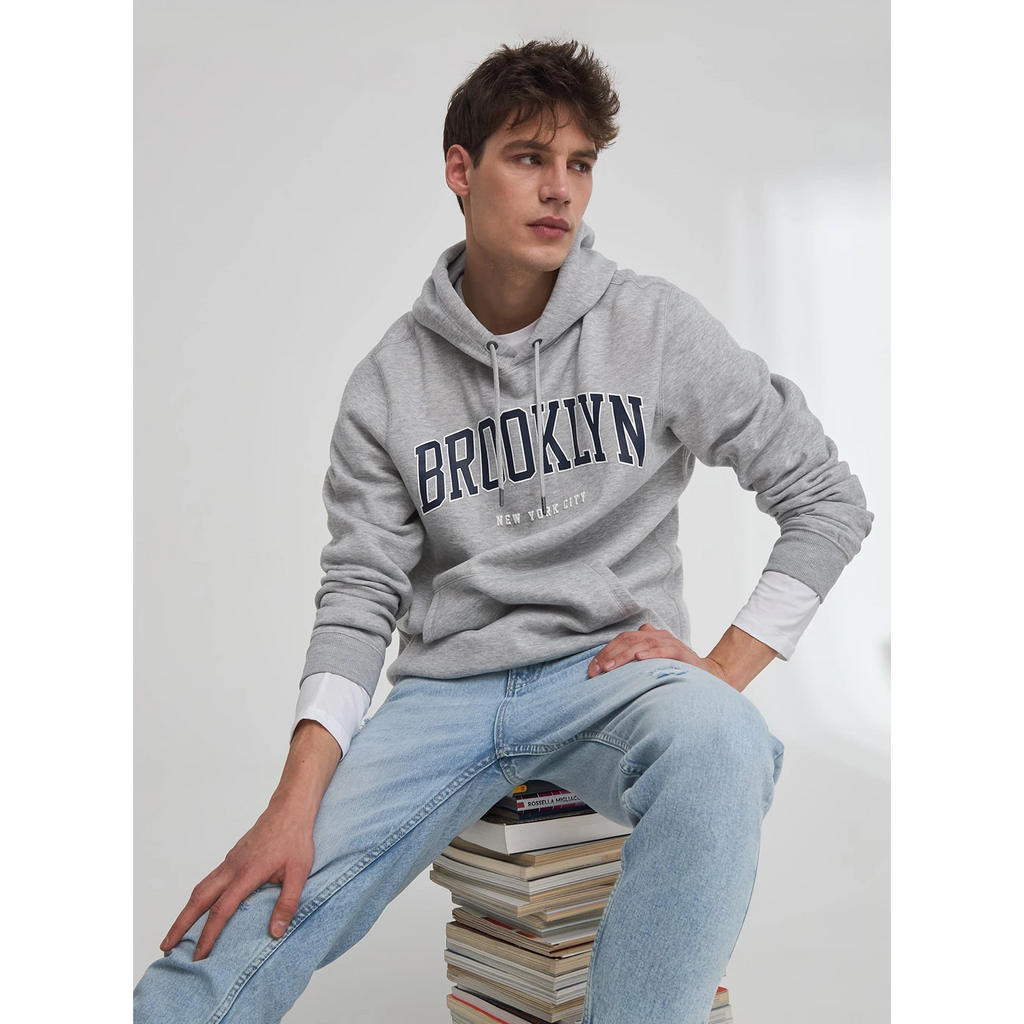 Grey Sports Print Hooded Sweatshirt | Montivo Pakistan