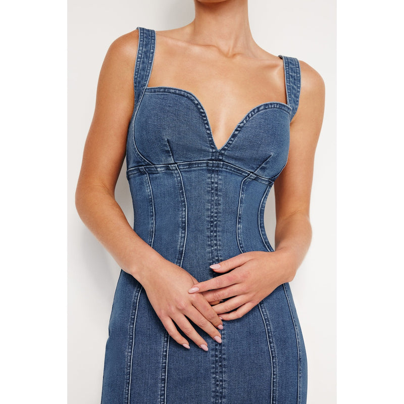 Blue Denim Corset Maxi Dress | Montivo Pakistan