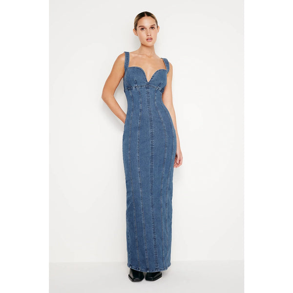 Blue Denim Corset Maxi Dress | Montivo Pakistan