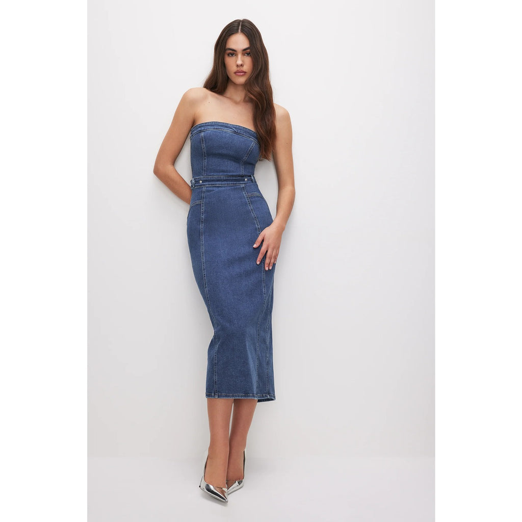 Blue Denim Tube Midi Dress | Montivo Pakistan