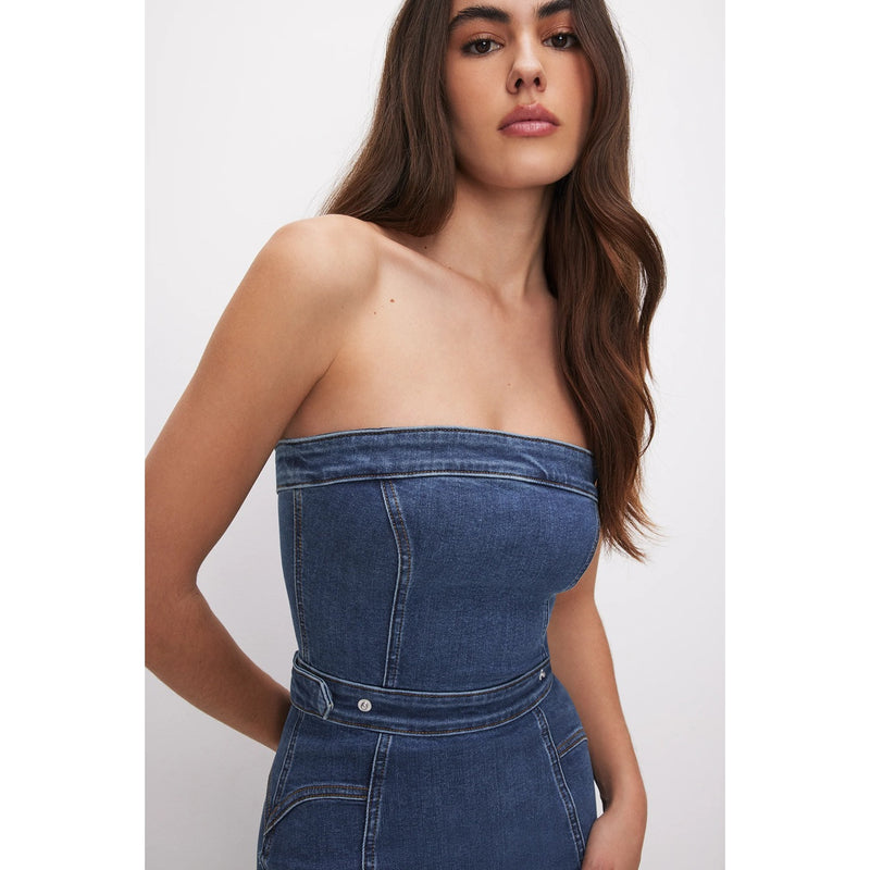 Blue Denim Tube Midi Dress | Montivo Pakistan