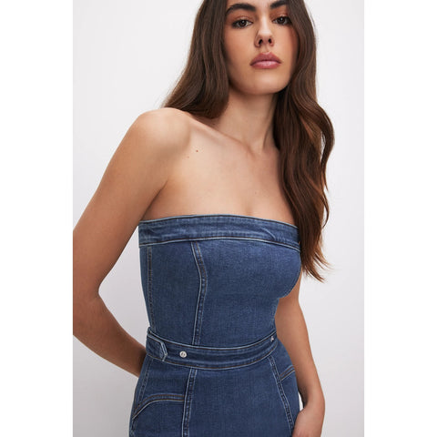Blue Denim Tube Midi Dress | Montivo Pakistan