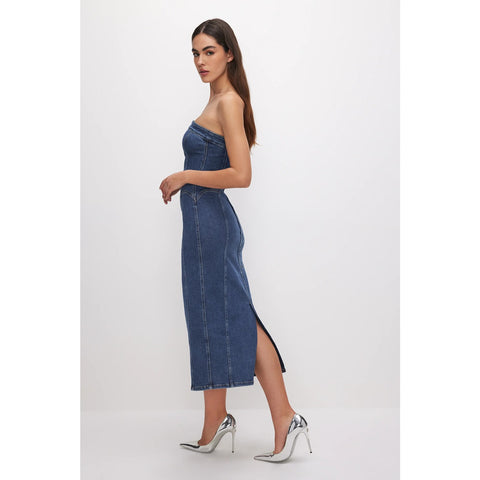 Blue Denim Tube Midi Dress | Montivo Pakistan