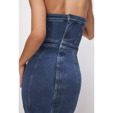 Blue Denim Tube Midi Dress | Montivo Pakistan