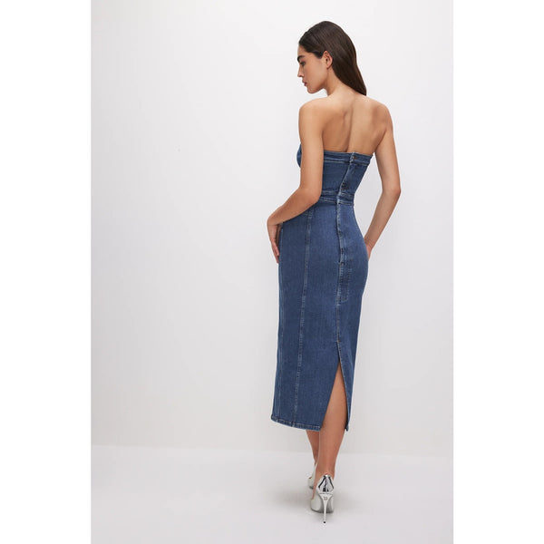 Blue Denim Tube Midi Dress | Montivo Pakistan