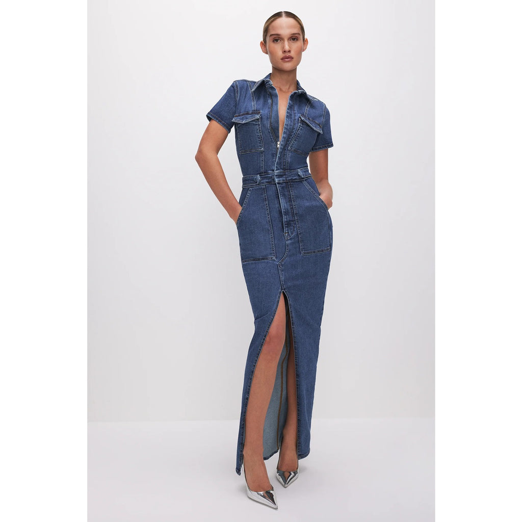 Blue Denim Zipper Maxi Dress | Montivo Pakistan