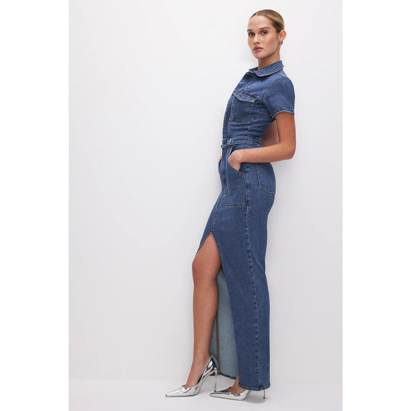 Blue Denim Zipper Maxi Dress | Montivo Pakistan