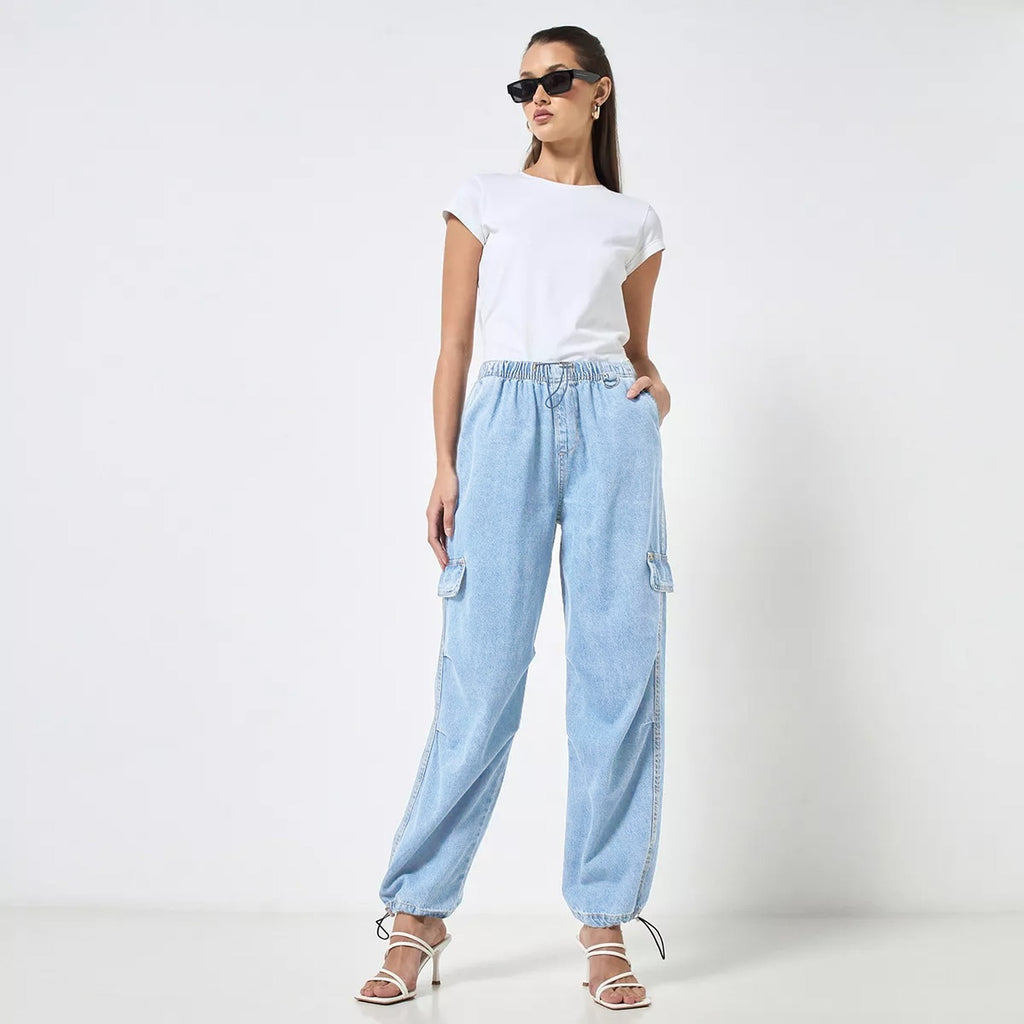 Light Blue Wide Leg Cargo Jeans | Montivo Pakistan