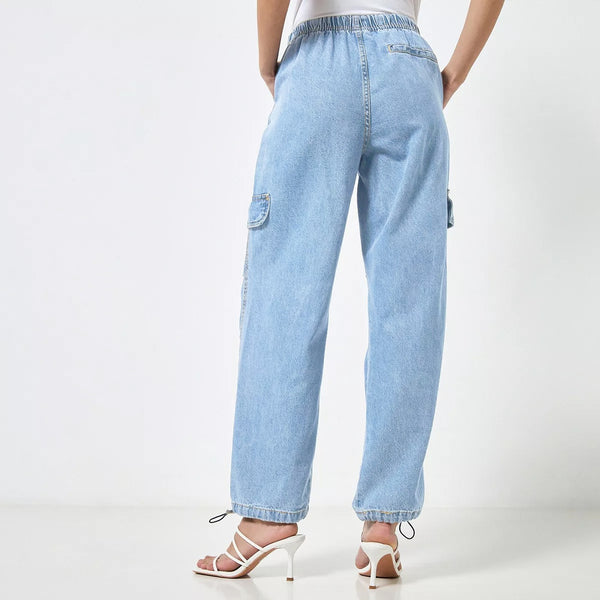 Light Blue Wide Leg Cargo Jeans | Montivo Pakistan