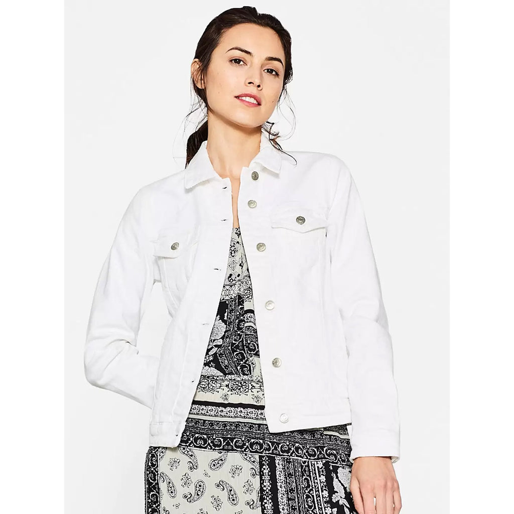 White Floral Pocket Denim Jacket | Montivo Pakistan