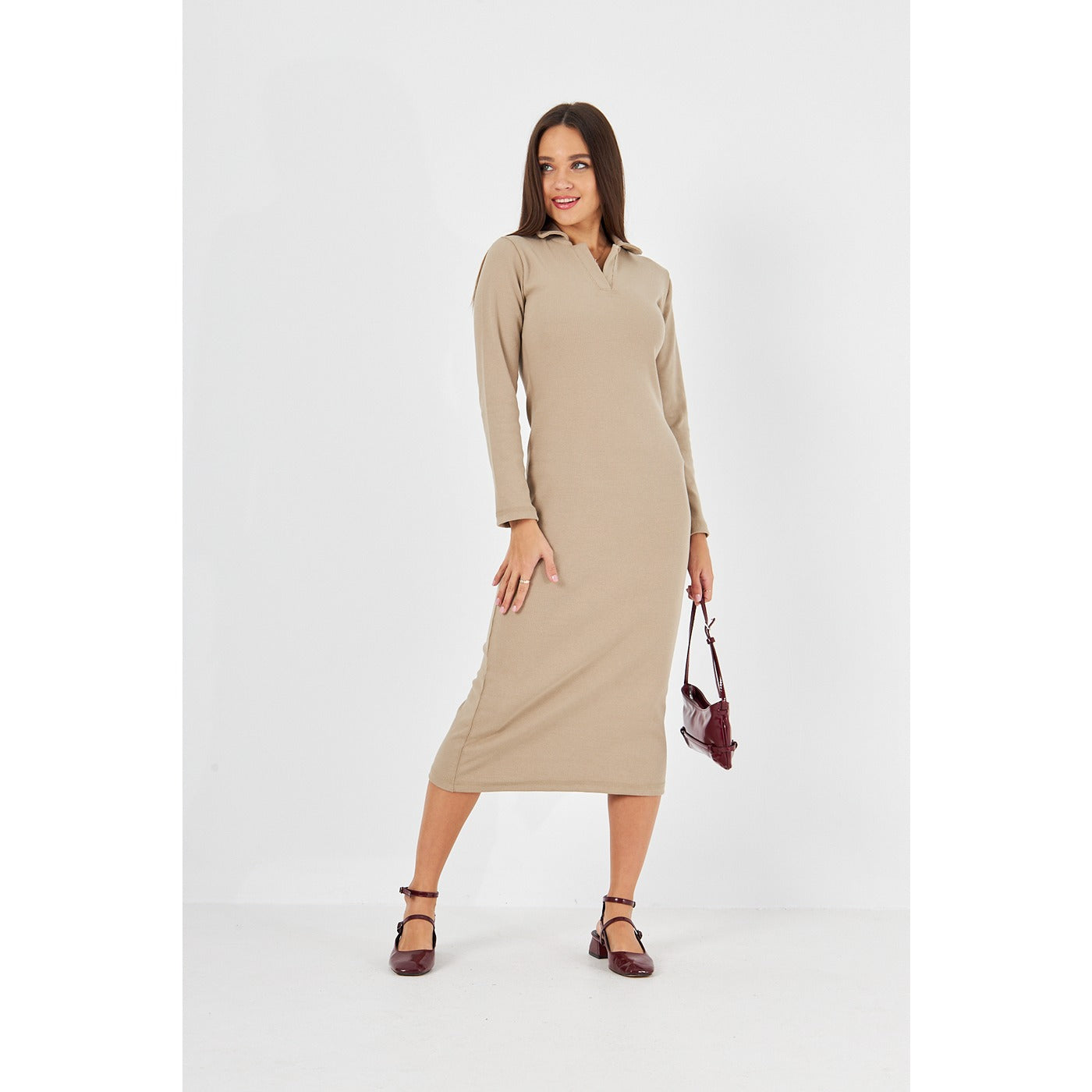 Beige Polo Bodycon Dress | Montivo Pakistan