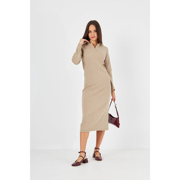 Beige Polo Bodycon Dress | Montivo Pakistan