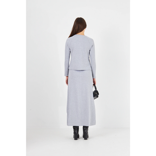 Grey Ribbed Top & Skirt Matching Set | Montivo Pakistan