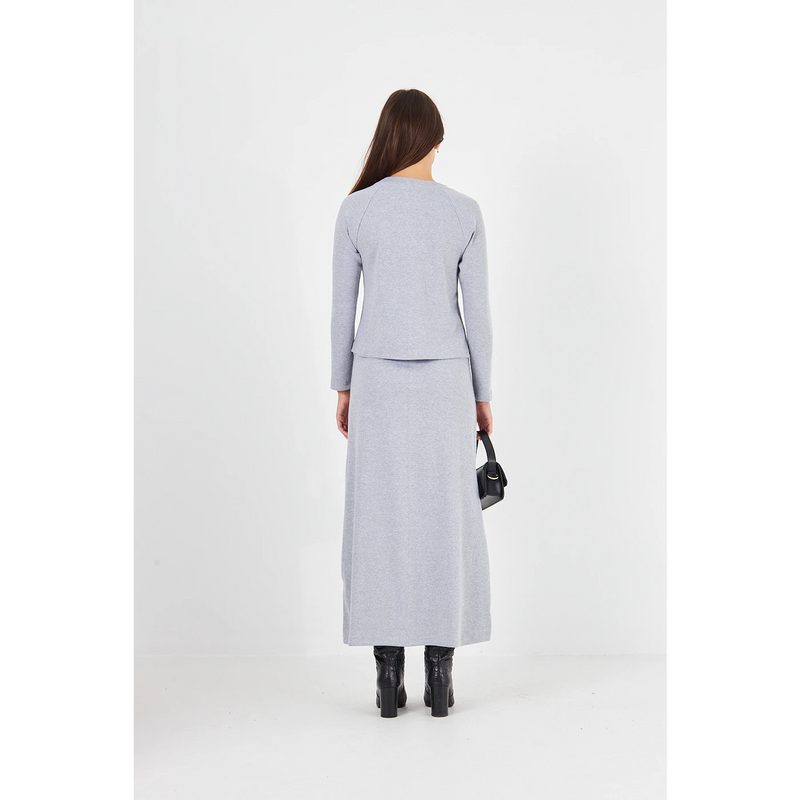 Grey Ribbed Top & Skirt Matching Set | Montivo Pakistan