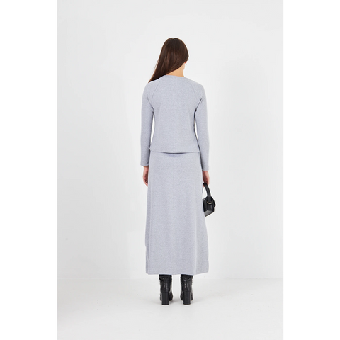 Grey Ribbed Top & Skirt Matching Set | Montivo Pakistan