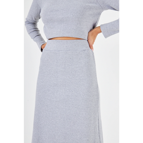 Grey Ribbed Top & Skirt Matching Set | Montivo Pakistan