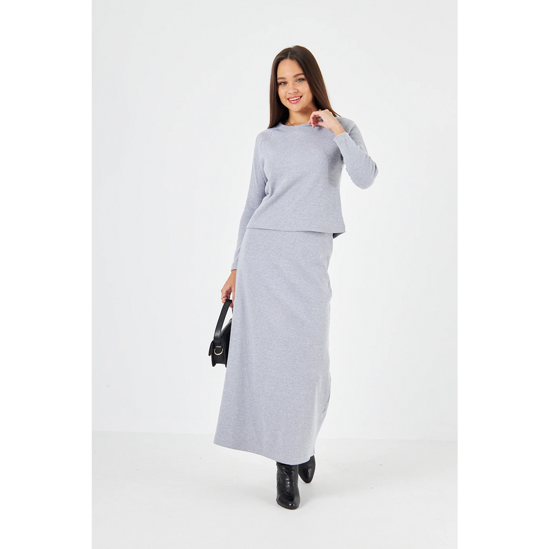 Grey Ribbed Top & Skirt Matching Set | Montivo Pakistan