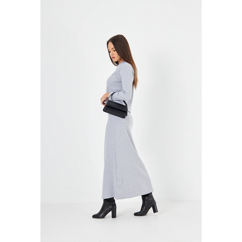 Grey Ribbed Top & Skirt Matching Set | Montivo Pakistan