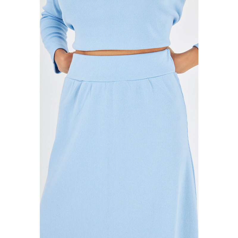 Light Blue Ribbed Top & Skirt Matching Set | Montivo Pakistan