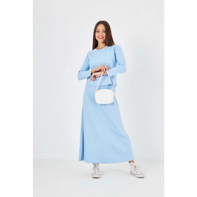 Light Blue Ribbed Top & Skirt Matching Set | Montivo Pakistan