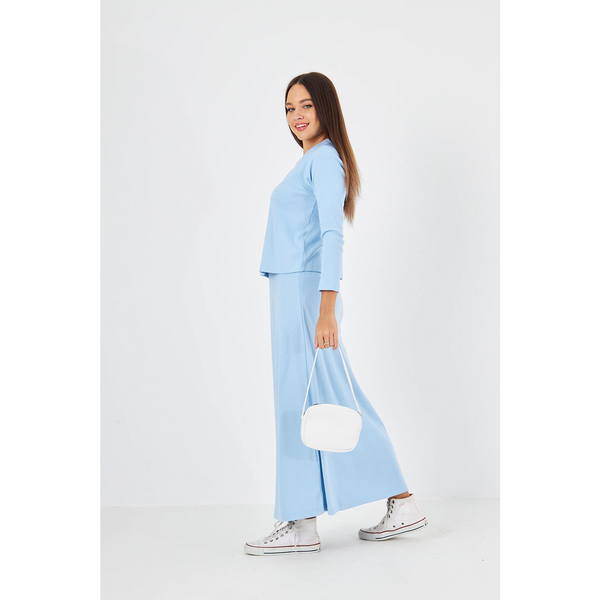 Light Blue Ribbed Top & Skirt Matching Set | Montivo Pakistan