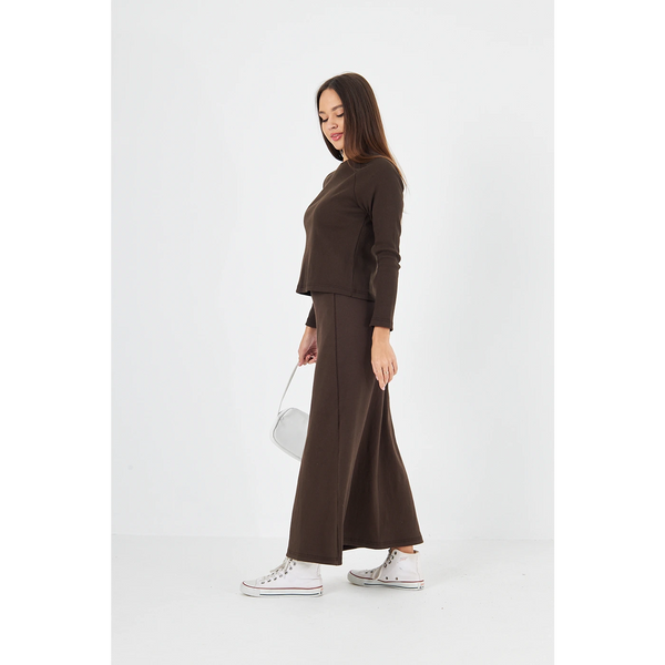 Brown Ribbed Top & Skirt Matching Set | Montivo Pakistan