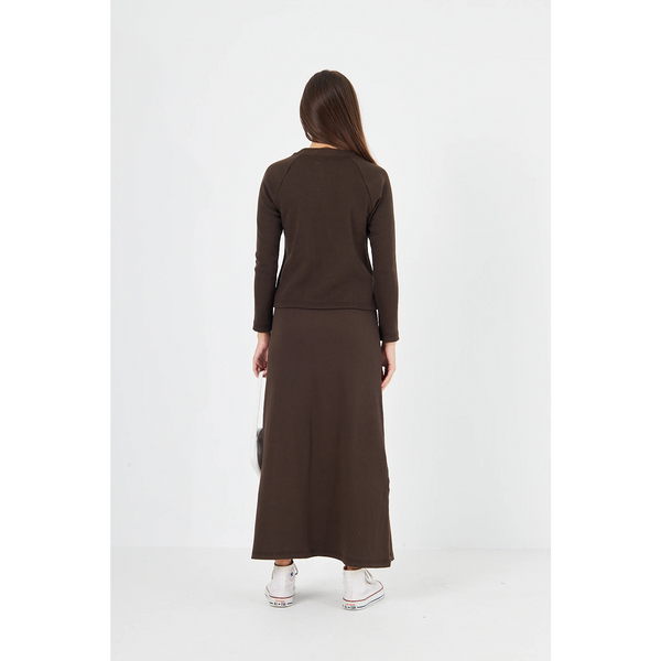Brown Ribbed Top & Skirt Matching Set | Montivo Pakistan