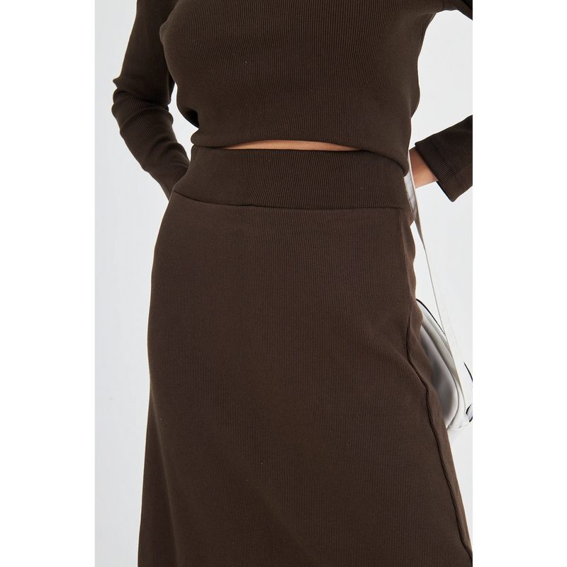 Brown Ribbed Top & Skirt Matching Set | Montivo Pakistan