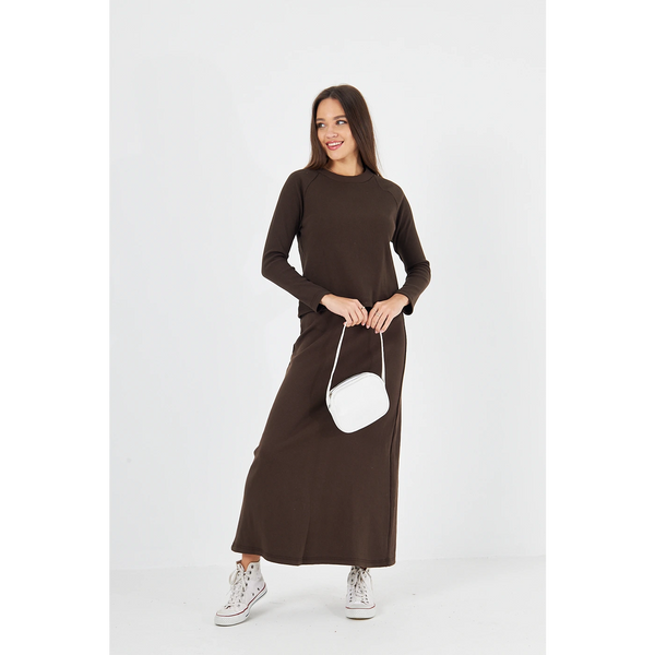Brown Ribbed Top & Skirt Matching Set | Montivo Pakistan