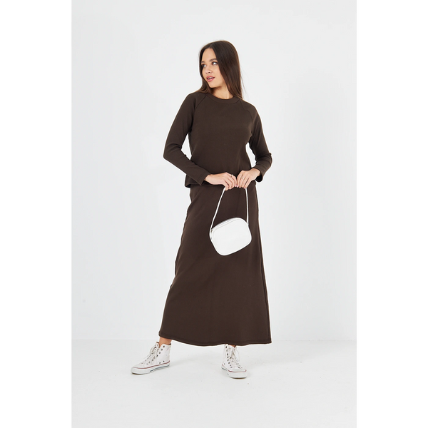 Brown Ribbed Top & Skirt Matching Set | Montivo Pakistan