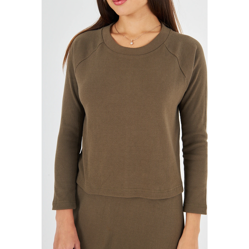 Green Ribbed Top & Skirt Matching Set | Montivo Pakistan