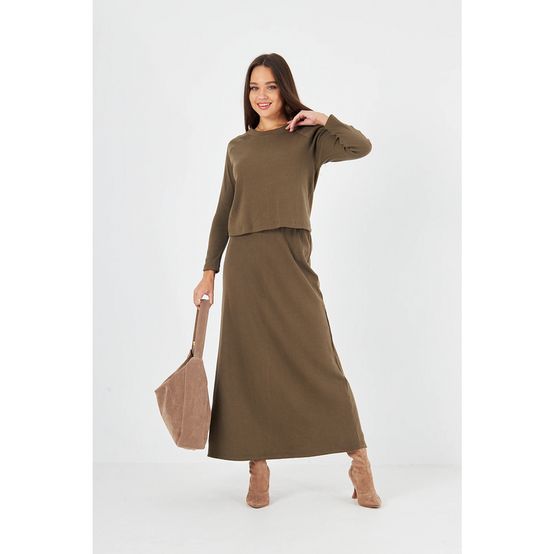 Green Ribbed Top & Skirt Matching Set | Montivo Pakistan