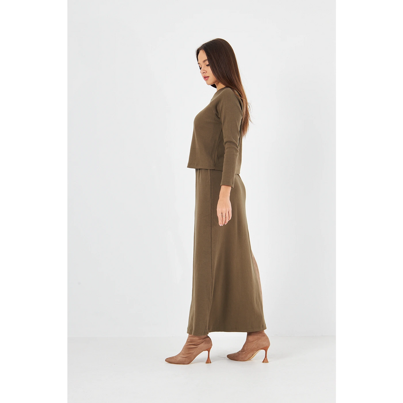 Green Ribbed Top & Skirt Matching Set | Montivo Pakistan
