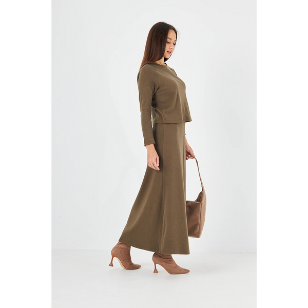 Green Ribbed Top & Skirt Matching Set | Montivo Pakistan