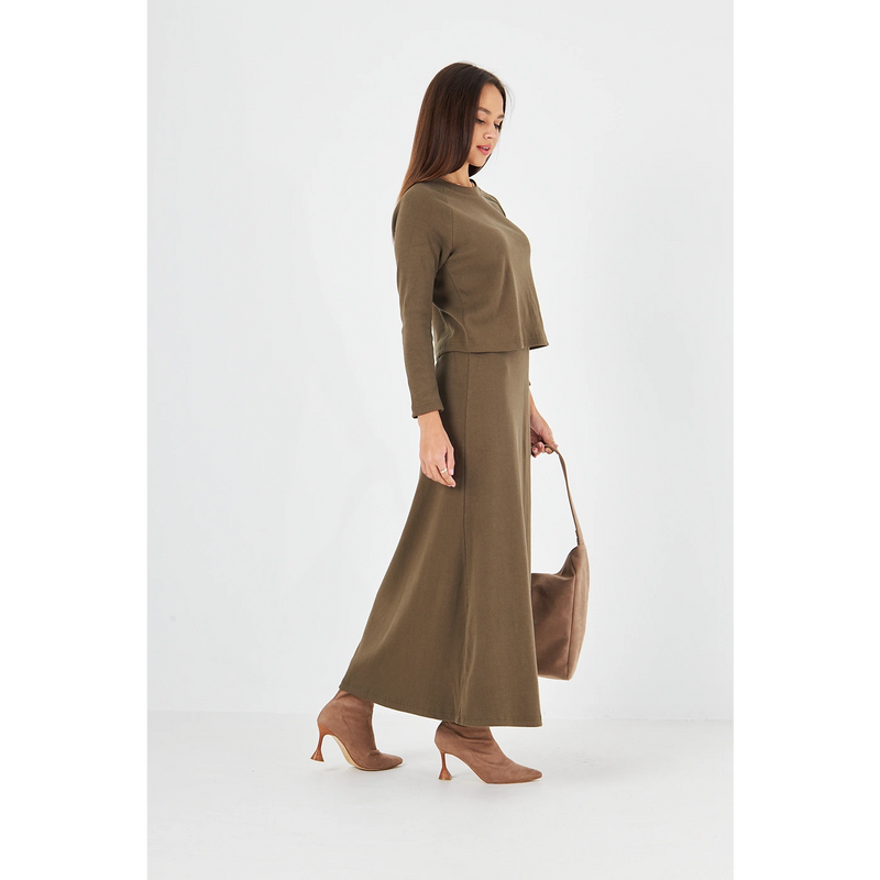 Green Ribbed Top & Skirt Matching Set | Montivo Pakistan