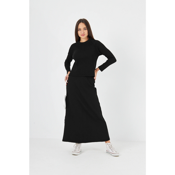 Black Ribbed Top & Skirt Matching Set | Montivo Pakistan