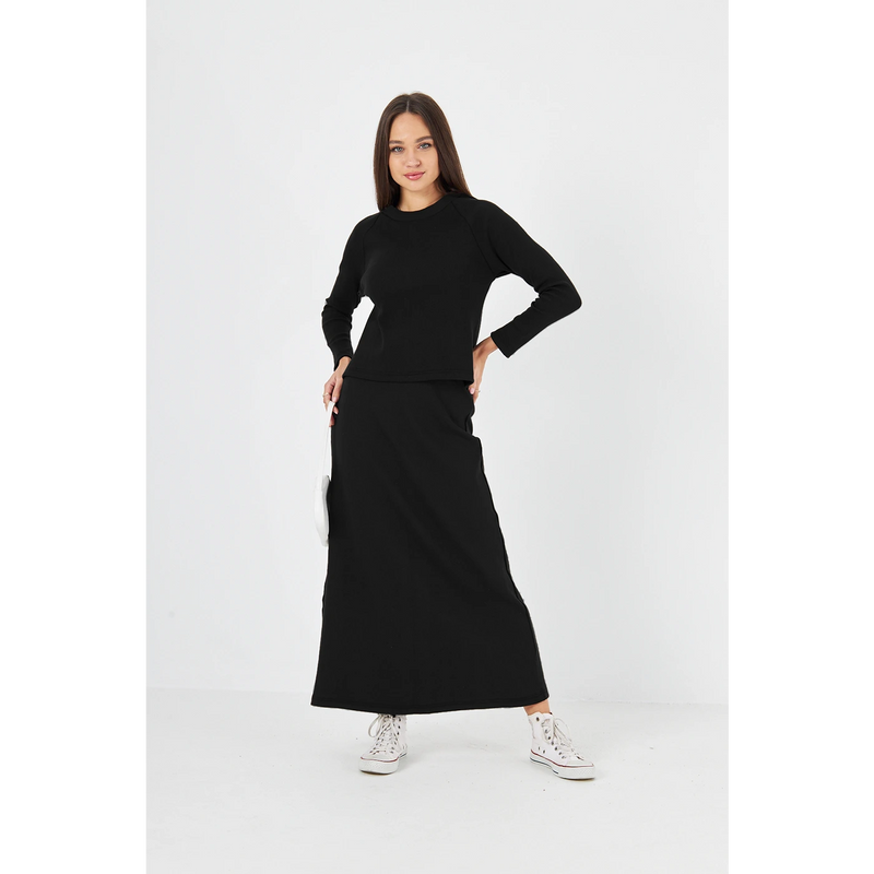 Black Ribbed Top & Skirt Matching Set | Montivo Pakistan