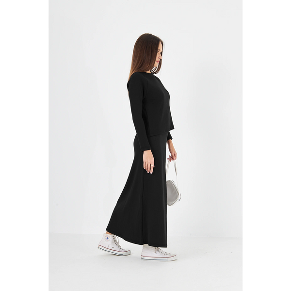 Black Ribbed Top & Skirt Matching Set | Montivo Pakistan