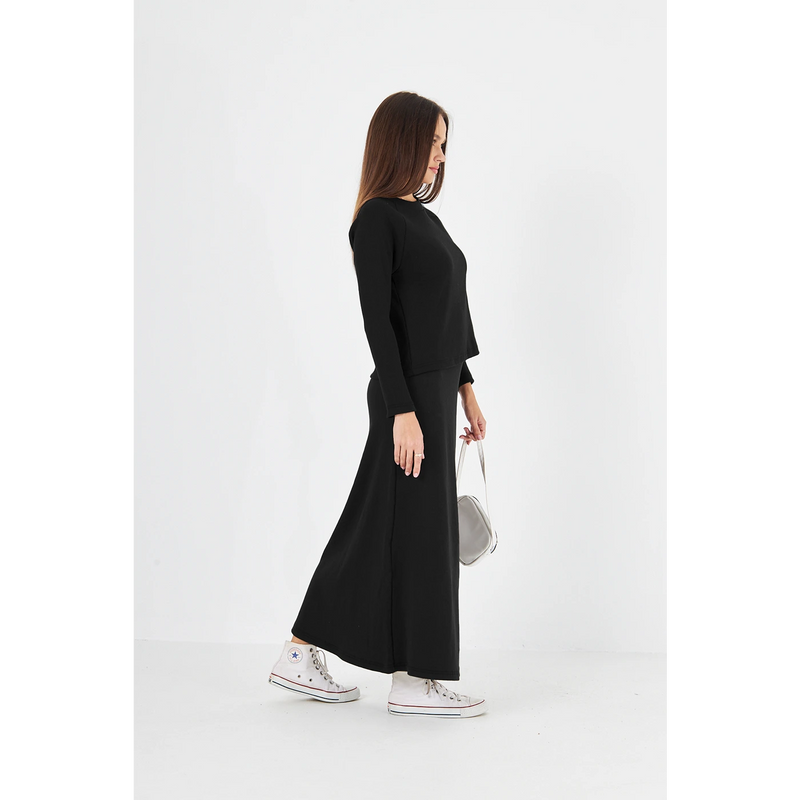 Black Ribbed Top & Skirt Matching Set | Montivo Pakistan