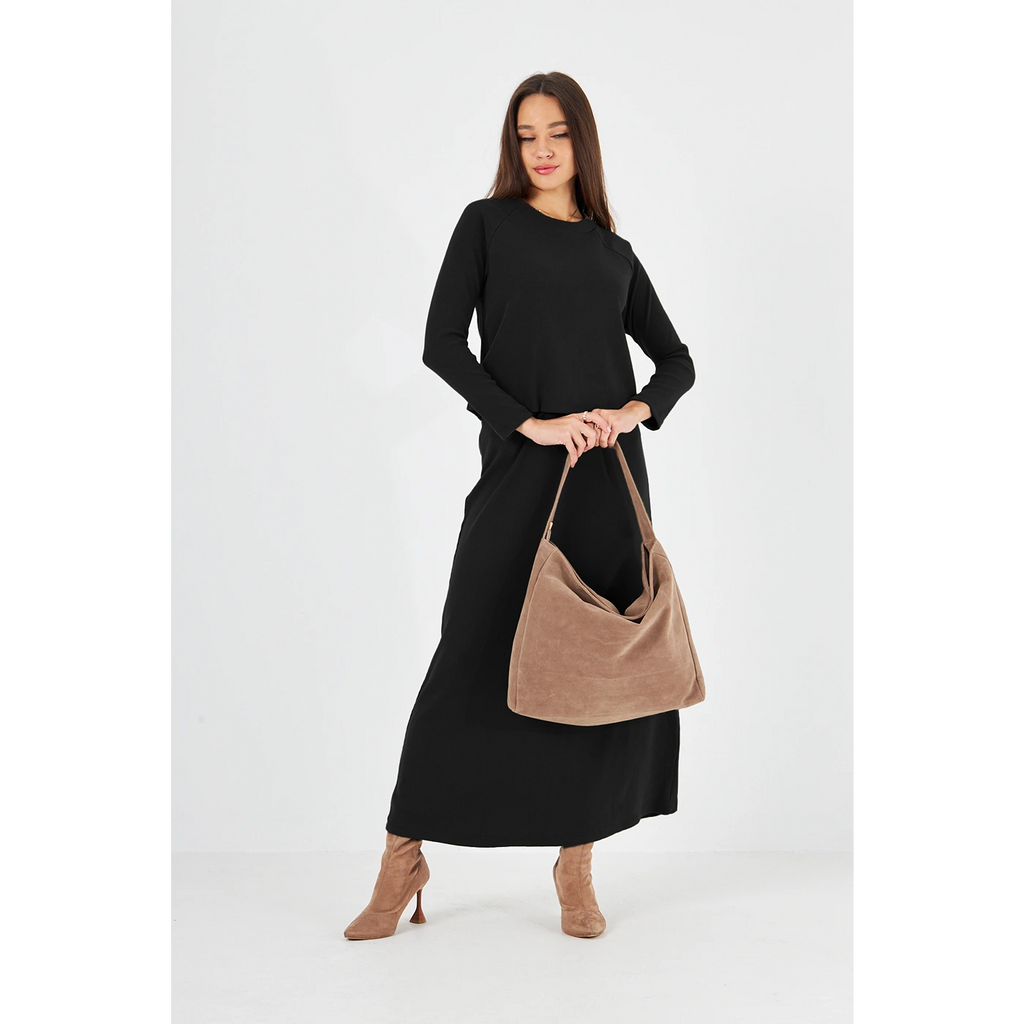 Black Ribbed Top & Skirt Matching Set | Montivo Pakistan