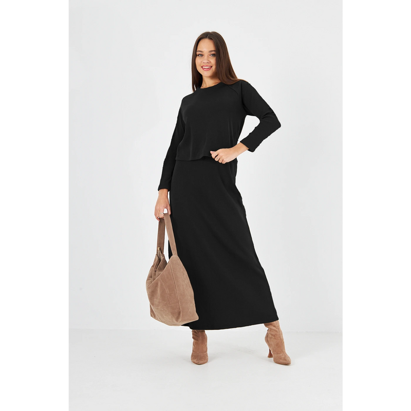 Black Ribbed Top & Skirt Matching Set | Montivo Pakistan