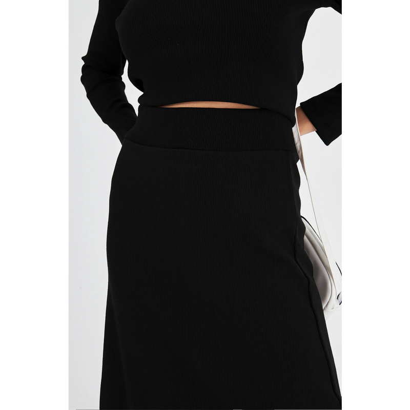 Black Ribbed Top & Skirt Matching Set | Montivo Pakistan