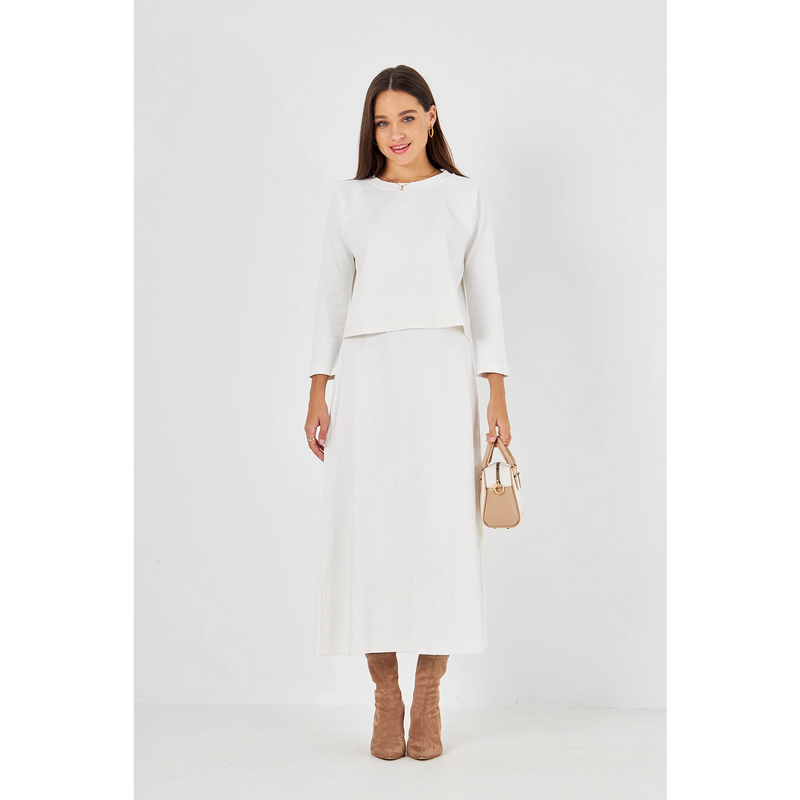 White Ribbed Top & Skirt Matching Set | Montivo Pakistan