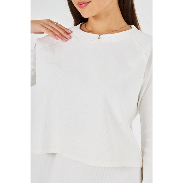 White Ribbed Top & Skirt Matching Set | Montivo Pakistan