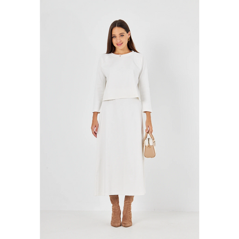 White Ribbed Top & Skirt Matching Set | Montivo Pakistan