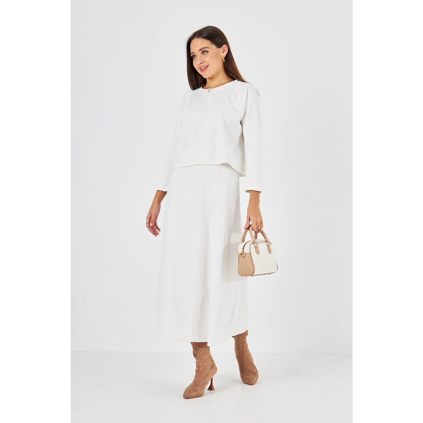 White Ribbed Top & Skirt Matching Set | Montivo Pakistan