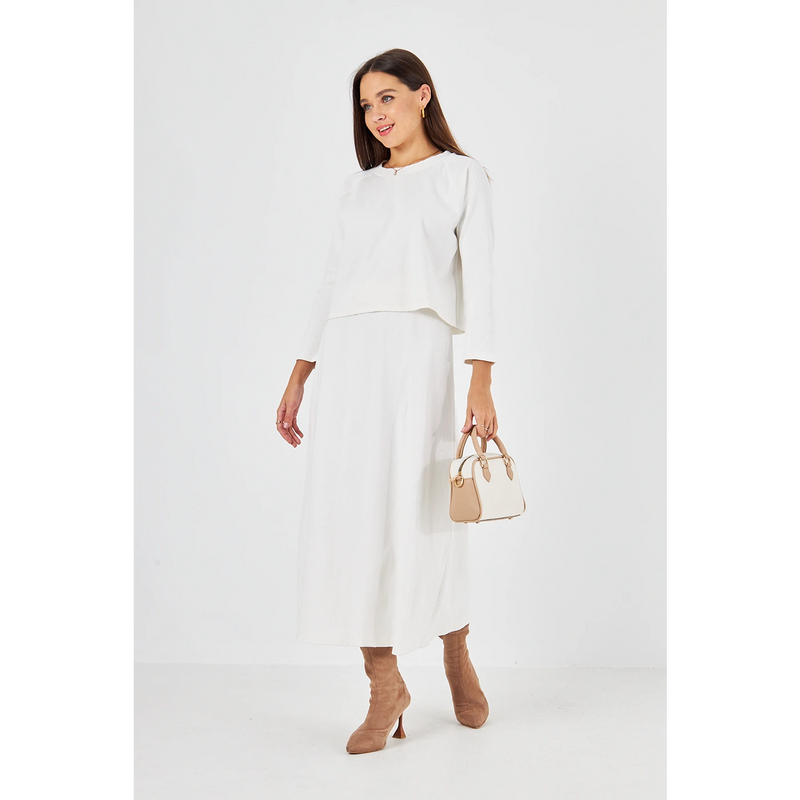 White Ribbed Top & Skirt Matching Set | Montivo Pakistan